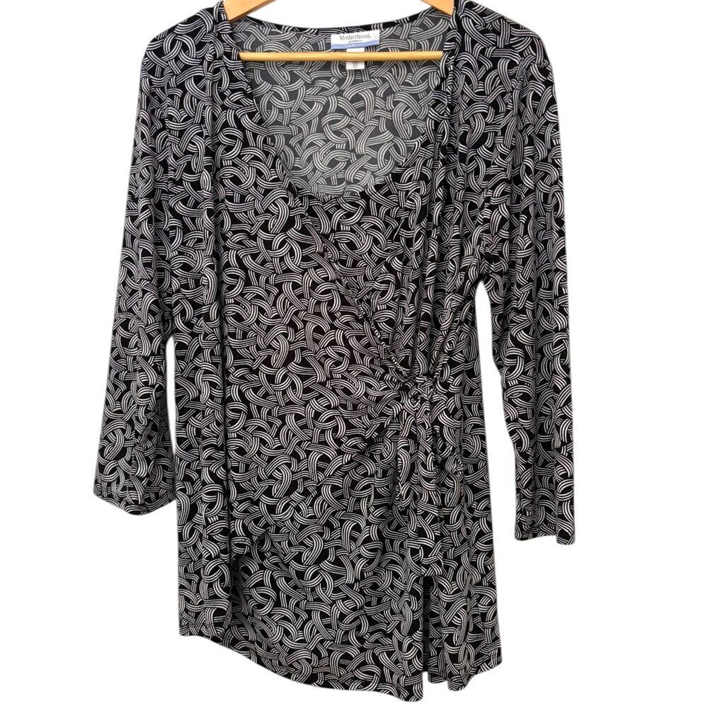 MOTHERHOOD MATERNITY Faux Wrap Nursing Top Blouse Black and White Size XL EUC